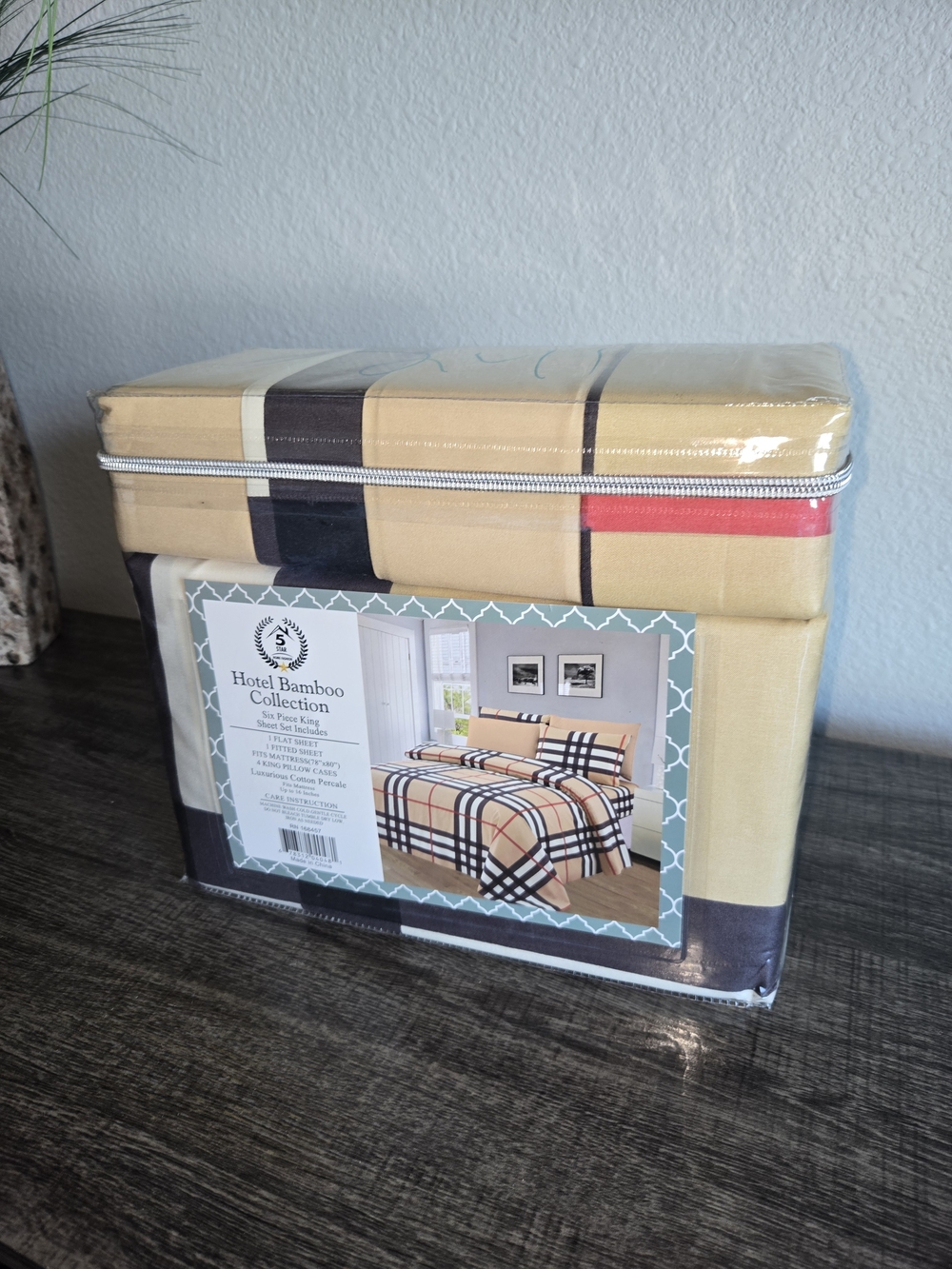 Beige Plaid King Sheet Set